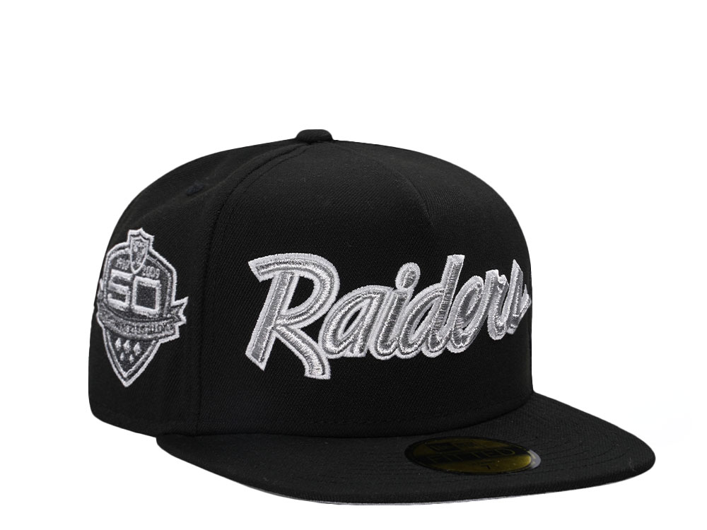 New Era Las Vegas Raiders 50th Anniversary Black Metallic Edition A Frame 59Fifty Fitted Cap