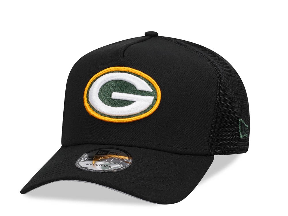 New Era Green Bay Packers Black 9Forty A Frame Trucker Snapback Cap