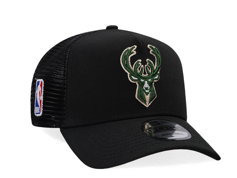 New Era Milwaukee Bucks Black Classic Edition Trucker A Frame Snapback Cap