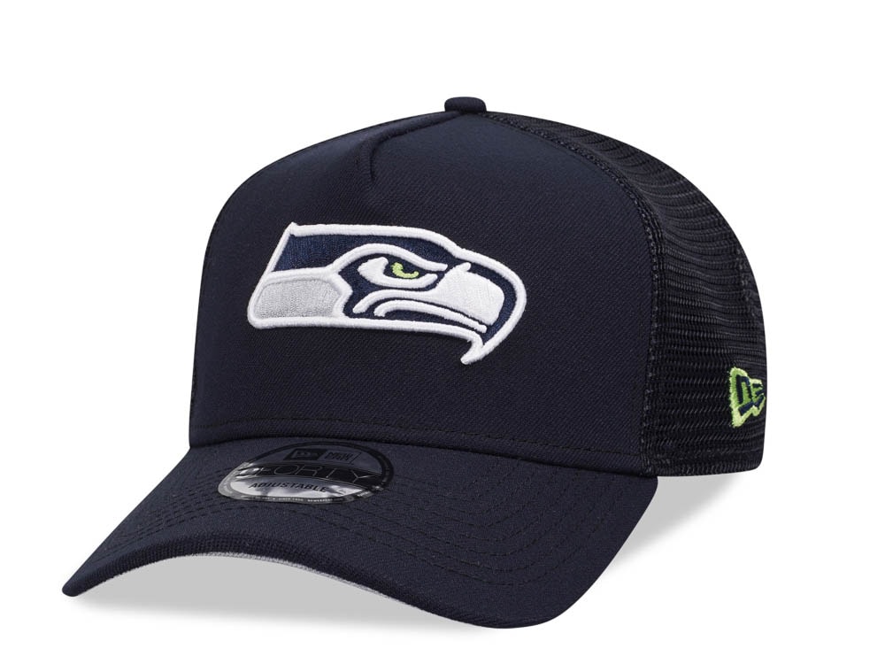 New Era Seattle Seahawks Navy 9Forty A Frame Trucker Snapback Cap