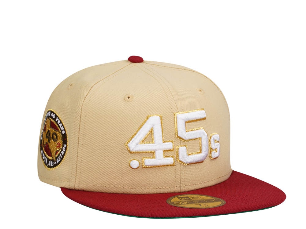 New Era Houston Colts 40th Anniversary Vegas Gold Two Tone Throwback Edition 59Fifty Fitted Cap