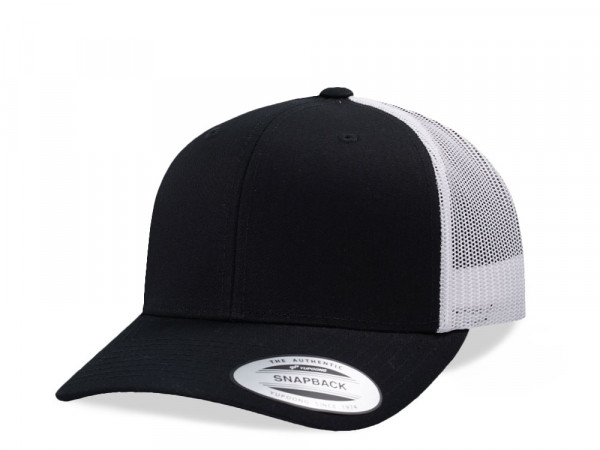 Yupoong Basic Black White Retro Trucker Snapback Cap