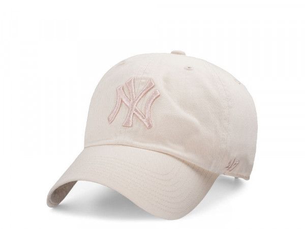 47Brand New York Yankees Natural Pink Logo Clean up Strapback Cap